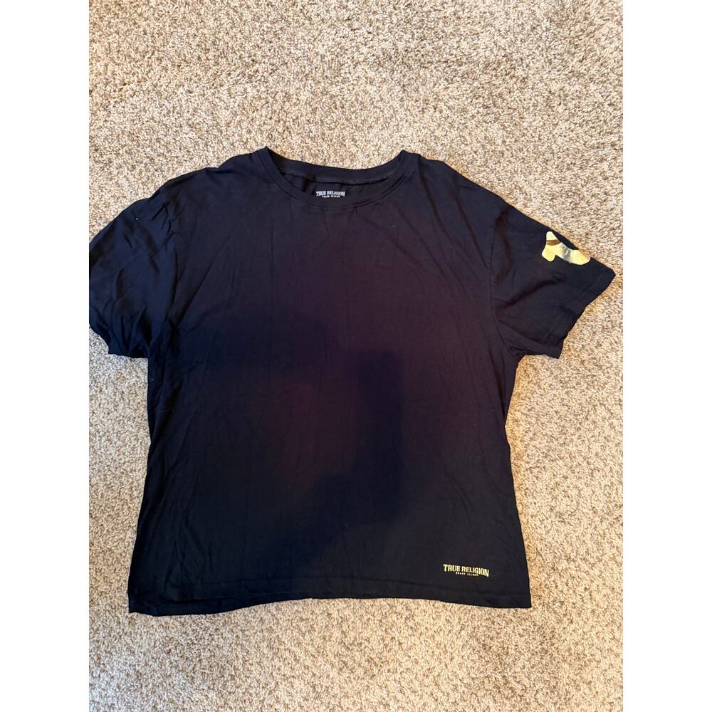 True Religion L Black T with Gold Foil Logo EUC